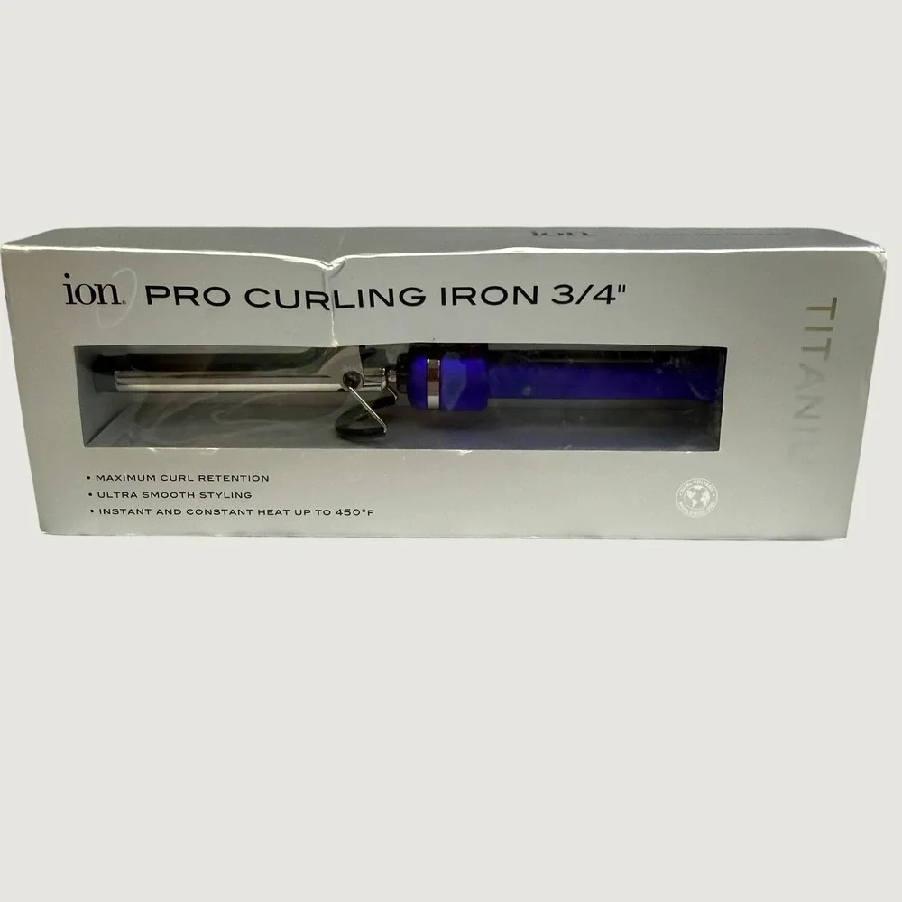 Ion Titanium Pro Curling Iron 3/4 Inch Barrel Blue Silver 450F Dual Voltage NEW